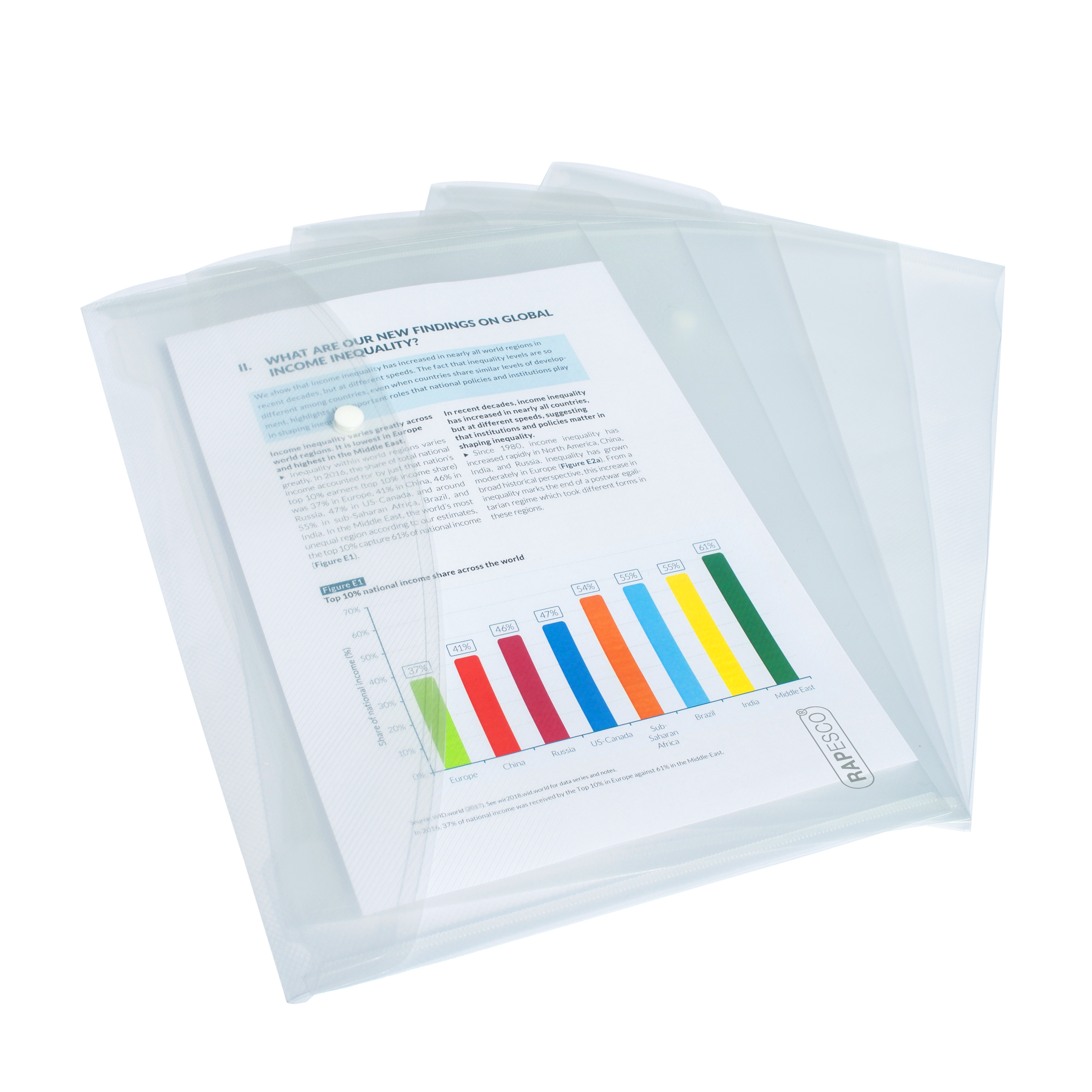 ECO Recycled A4+ Popper Wallet - Clear - Pack of 5 – Image 3