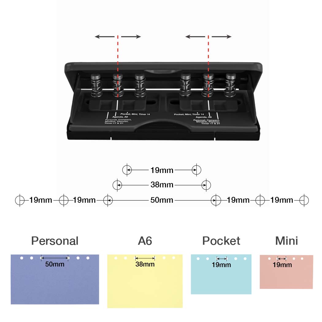 Adjustable 6-Hole Organiser/ Diary Punch - Black – Image 2