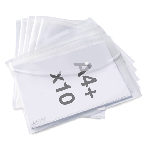 ECO GRS Recycled A4+ Popper Wallet - Clear - Pack of 10