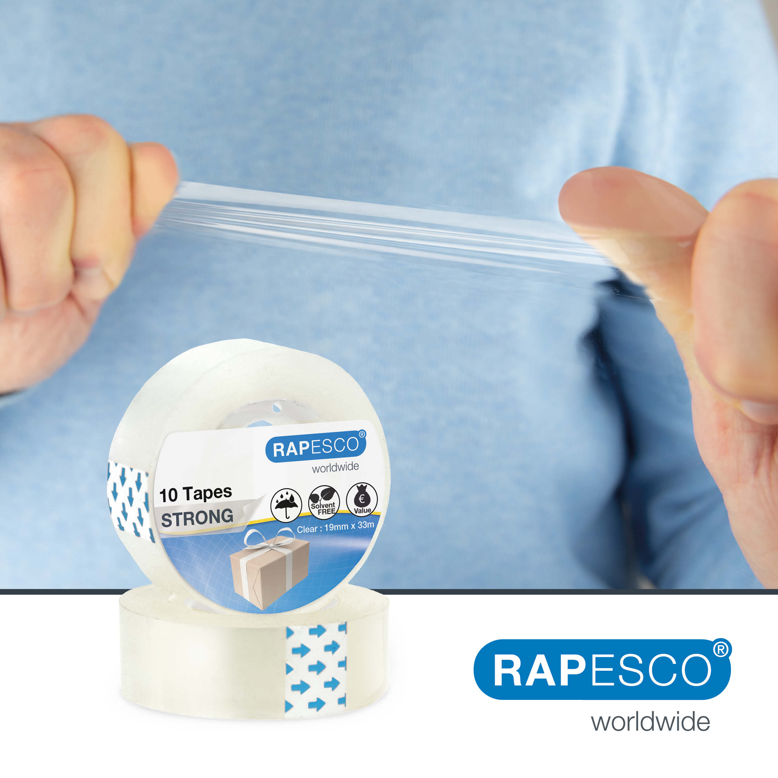 Business Pack: 10 Strong Adhesive Tape Rolls 19 mm x 33 m - Clear – Image 3