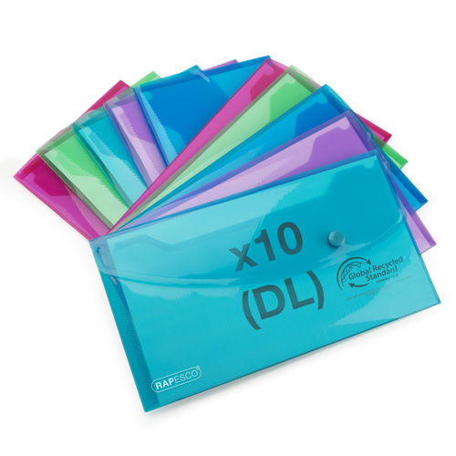 ECO Recycled DL Popper Wallet - Assorted Bright Transparent - Pack of 10
